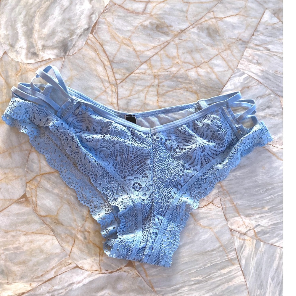 Victorias Secret Very Sexy Cheeky Panty Light Blue Lace Strappy Mesh Small